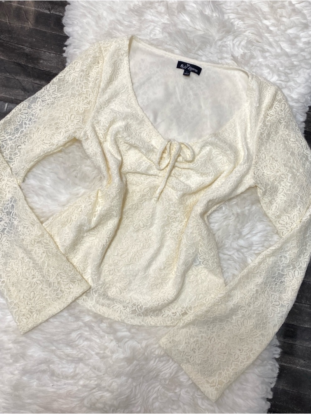 SELF ESTEEM FLORAL CREAM LACE TOP LONG BELL SLEEVE COTTAGECORE KAWAII BELLACORE